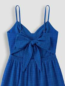 SHEIN Holidaya Jumpsuit Wanita Tanpa Lengan Model V-Neck Warna Biru, Cocok untuk Liburan Musim Semi/Panas - Biru - View 10