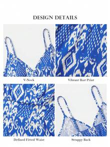 ELLERISSA Plus Size Royal Blue Ikat Print Cami Playsuit - Royal Blue - View 5