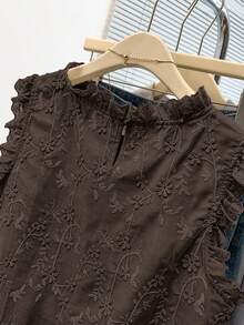 GlowEve CURVE Plus Size Women Comfortable Fitted Embroidered Ruffle Hem Blouse, Casual/Work Wear, Suitable For Daily Outing, Commuting, Dating, Spring & Summer - Brown - View 5