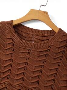 Manfinity Homme Men's Solid Color Hollow Out Round Neck Short Sleeve Casual Knit Top Vacation Rusty Orange Summer Holiday - Brown - View 5