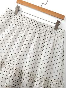 GlowEve CURVE Plus Size Chiffon Polka Dot Fabric Ruffle Hem Lined Elastic Waist Casual Outing Daily Commute Date Party Shorts - Black and White - View 3