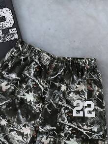 SHEIN Coolqubz 男童 (大號) 2件套，夏季新款美式復古街頭風迷彩短褲 2件套 - 灰色 - 查看 5