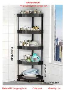Estantería de baño de 5 niveles en forma de triángulo, estantería de almacenamiento con ruedas para esquina, para baño, cocina, decoración de habitaciones, organizador ajustable y móvil - Multicolor - Ver 8