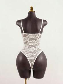 SaltGleam SaltGleam Spring Summer New White Floral Lace Ruffle Neckline Camisole Bodysuit Spaghetti Strap Top French Minimalist Romantic Sexy Night Out Going Out Party - Apricot - View 5