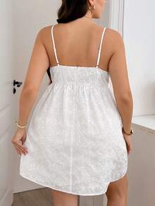 SHEIN LUNE Plus Size Women's Hollow Embroidery Casual Boho Strappy Vacation Dress Beach Allover White Summer - White - View 10