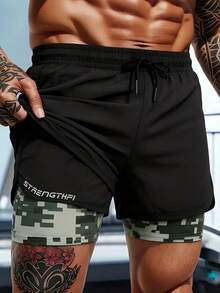 Gym Rark Men's Black 2 In 1 Gym Shorts With Built-In Pockets, Sports Outdoor Shorts - Black - View 1