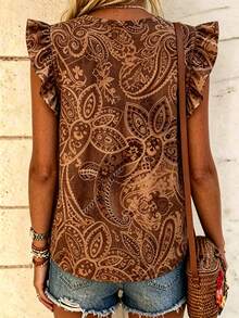 SHEIN LUNE Women's Floral Print V-Neck Short Flutter Sleeve Blouse - Multicolor - View 2