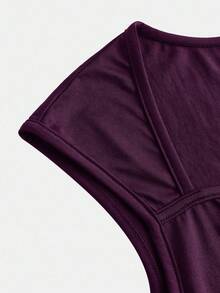 SHEIN Blusa casual versátil de color liso con pliegues para uso diario para adolescentes - Morado - Ver 4