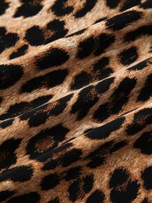 Elenzga Plus Size Women's Summer Elegant Casual Vintage Leopard Print Lapel Long Sleeve Elastic Waist Long Brown Casual Dress - Brown - View 9