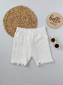 SHEIN Conjunto de pantalones casuales de punto de unicolor con dobladillo con volantes para niñas bebés - Blanco - Ver 6