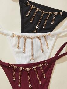 SHEIN Women's 3pcs Set Rhinestone Chain Back Strap Thong Panties - Multicolor - View 5