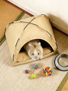 Breathable Fabric Rabbit Tent Bed, Portable Foldable, Indoor/Outdoor Rabbit Cage Decor, Khaki Small Pet Resting House - Multicolor - View 9