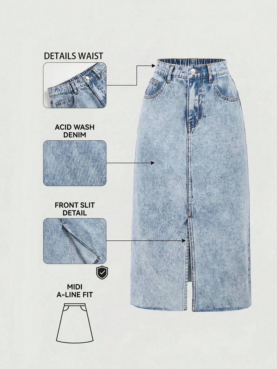 SHEIN Girlism Teen Girls Fashionable Denim Mini Skirt, Suitable For Summer - Light Wash - View 1