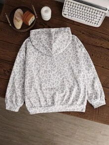 SHEIN 青少年女孩秋季/冬季新款豹紋寬鬆連帽衛衣 - 彩色 - 查看 6