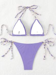 Swim Basics 女士夏季沙滩撞色露背系带性感比基尼和三角泳裤泳装套装 - 彩色 - 查看 2