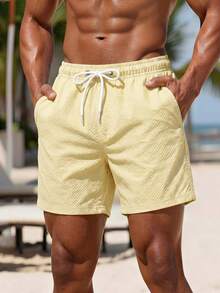 Manfinity KASUA Men's Solid Color Beach Shorts, Fashionable For Summer, Holiday - Yellow - View 4