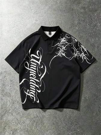 Street Life Camisa polo casual de manga corta con estampado gótico oscuro para hombres