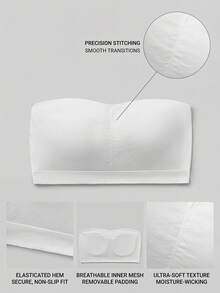 SHEIN Girlism Tween Girls Minimalist Comfy Ruched With Padded Bandeau Bra - White - View 3