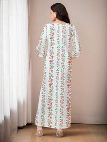 Mulvari 女士花卉印花 V 领 3/4 袖优雅连衣裙 - 彩色 - 查看 2