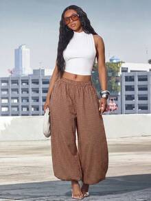 Denimoi Fashionable Retro Plaid Loose Casual Streetwear Cuffed Ankle Women's Long Pants - Multicolor - View 4