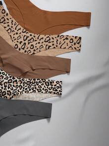 EmpressEnvy 10 piezas Ropa interior con estampado de leopardo transpirable, cómoda y sin costuras, de tiro bajo, para dama - Multicolor - Ver 4