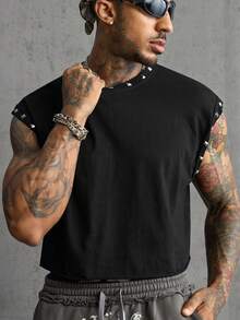 AXEPEAK Tank Top Pria Kasual untuk Liburan, Terbuat dari Katun Murni, Nyaman, Bergaya, dan Serbaguna - Hitam - View 3