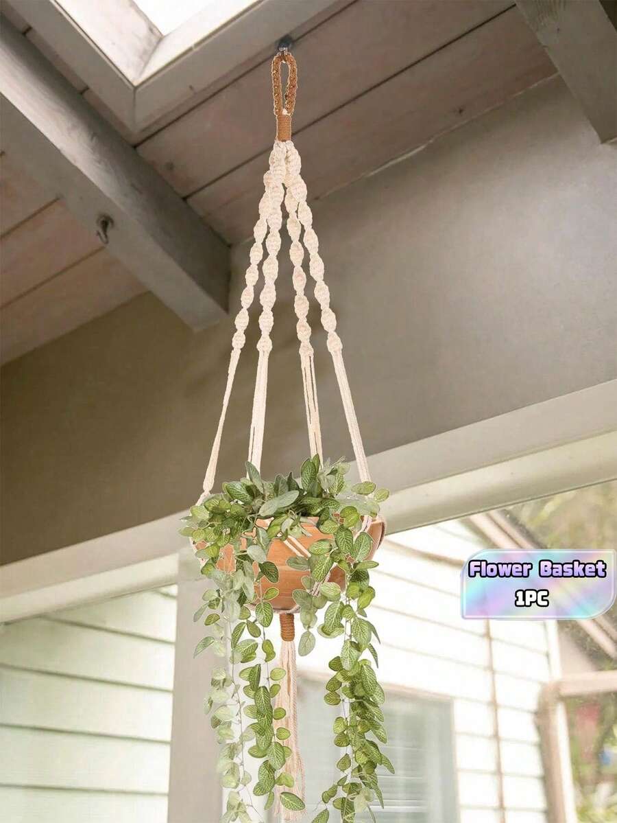 1PC, Woven Plant Hanger, Minimalist Polyester Plant Container Hanging Basket For Home - Bronze - View 1