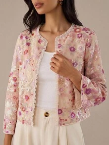 Lilora 女款花卉印花休閒百搭日常出遊開襟襯衫 - 彩色 - 查看 4