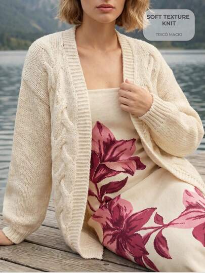 CAJUNI Women's Elegant Casual Knit Solid Color Sweater Cardigan Suitable For Vacation