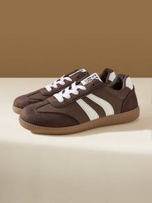 CUCCOO EASI Damen Sneaker mit flacher Sohle und runder Zehenpartie, lässig und vielseitig, College-Sportbekleidung Damen Schuhe - Schokoladenbraun - Übersicht 2
