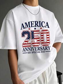 SHEIN Tween Boy American 4th Of July Independence Day Stars And Stripes Digital Print Casual Preppy Comfortable Fashionable Minimalist Practical Versatile Cute Soft T-Shirt Suitable For Daily Wear And School - White - View 4