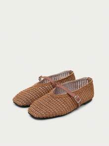Nöista Warm Brown Tone Ballet Flats, Made Of Woven Synthetic Fabric With Tight Woven Texture. - Mocha Brown 1 - View 3