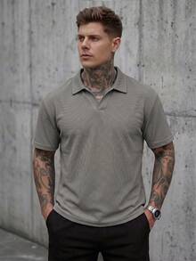 Manfinity CasualCool Camisa polo de manga corta de unicolor para el uso diario de los hombres - Gris - Ver 4