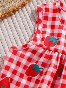 SHEIN Baby Girl Two Pieces Summer Round Neck Sleeveless Top And Red Shorts Set. - Red - View 5