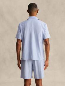 EverLounge Men's British Red And White Striped Loungewear Set Vacation Summer Casual - Blue and White - View 2