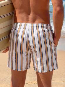 CoralVoy Men's Colorblock Striped Beach Shorts - Rust Brown - View 2