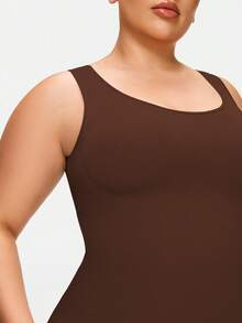 SHAPORA Plus Size Women's Solid Color Casual Tank Top Bodysuit - Coffee Brown - View 4
