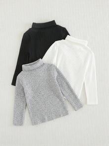 SHEIN 3pcs Young Boys' Knitted High Neck Solid Color T-Shirts, Casual & Comfortable Wardrobe For Fall - Multicolor - View 4