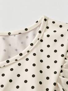GlowEve Women's Round Neck Bow Polka Dot Pleated Dress - Apricot - View 4