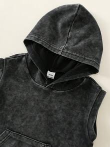 SHEIN 2件組男嬰夏季休閒連帽背心上衣與短褲灰色套裝，背心套裝，T恤套裝，嬰兒男童套裝，夏季套裝 - 彩色 - 查看 4
