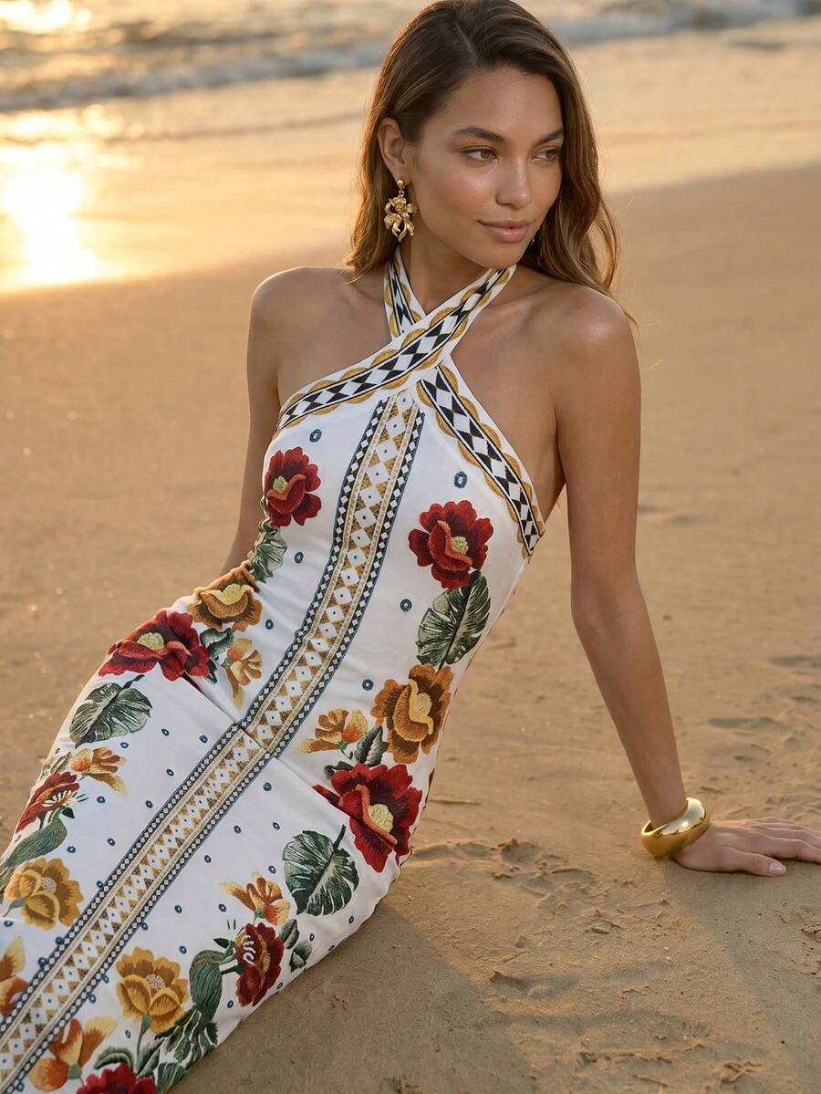 CAJUNI 女款花卉印花休閒派對旅行長洋裝 - 彩色 - 查看 1