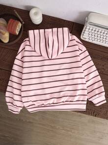 SHEIN 青少年女孩秋冬新款粉色與棕色條紋寬鬆衛衣 - 粉色 - 查看 2