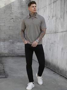 Manfinity CasualCool Camisa polo de manga corta de unicolor para el uso diario de los hombres - Gris - Ver 3