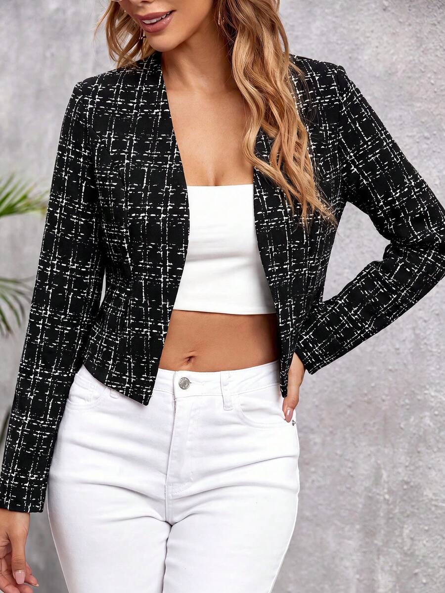 SHEIN Clasi Chaqueta corta de frente abierto para mujer para ir al trabajo - Negro - Ver 1