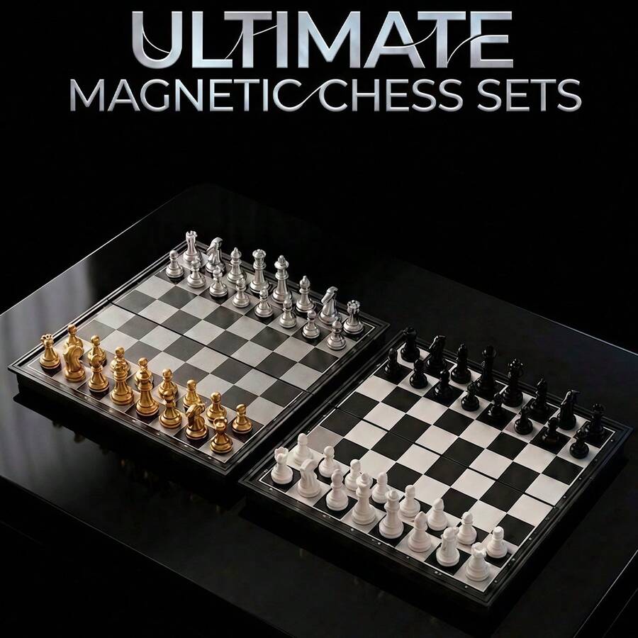MINKOJA MINKOJA 可折叠磁性国际象棋套装 - 两种款式(黑白)(金银) - 便携式旅行棋盘游戏。馈赠亲朋好友的理想之选。 - 摺疊國際象棋 - 查看 1