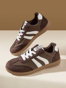 CUCCOO EASI Damen Sneaker mit flacher Sohle und runder Zehenpartie, lässig und vielseitig, College-Sportbekleidung Damen Schuhe - Schokoladenbraun - Übersicht 10