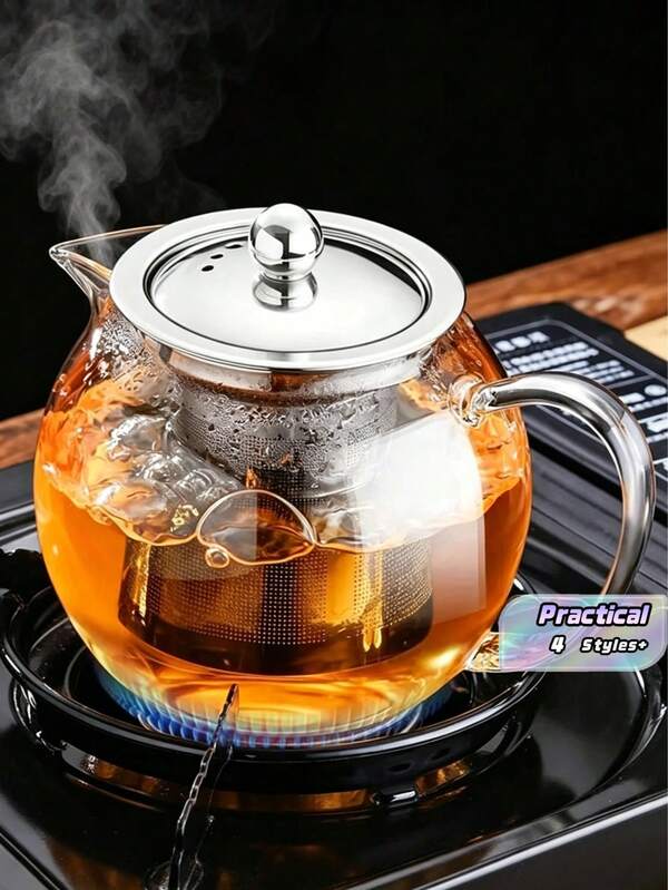1pc Borosilicate Glass Teapot With Removable Stainless Steel Infuser, Ideal For Brewing Loose Leaf Tea And Flower Tea, Suitable For Camping And Travel Back To School