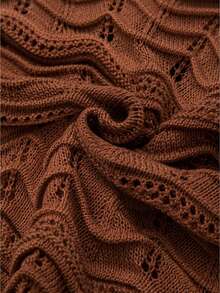 Manfinity Homme Men's Solid Color Hollow Out Round Neck Short Sleeve Casual Knit Top Vacation Rusty Orange Summer Holiday - Brown - View 4