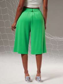 NYA SZN Short Elastic Wasitband Knee Length Asymmetrical Baggy Loose Oversized Athletic Sporty Gym Striped Green Outfits For Women - Green - View 7