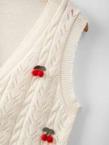 GlowEve CURVE Plus Size Elegant Cute Cherry V-Neck Sleeveless Button-Up Cardigan Vest Club Vacation White Summer - Beige - View 4